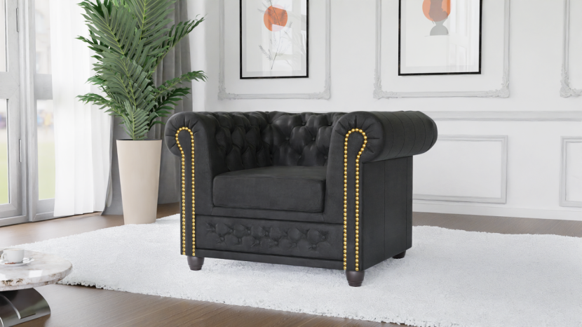 Ropez Chesterfield York fotel pikowany zamsz Gobi 97