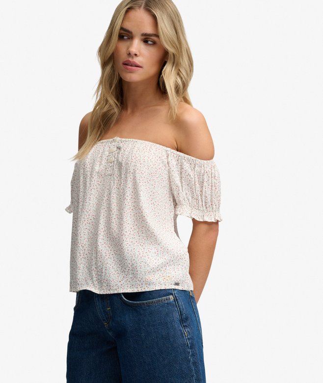 Short Sleeve Half Button Woven Top