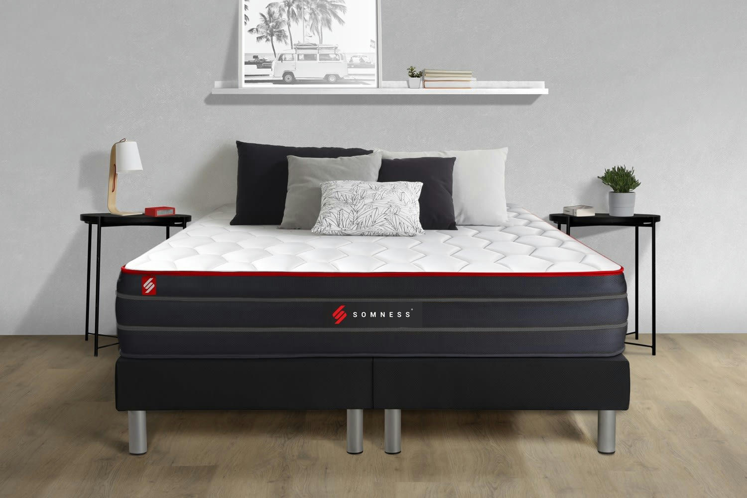 BOOST - Ensemble 180x200 Ressorts et mémoire de forme sommier Noir