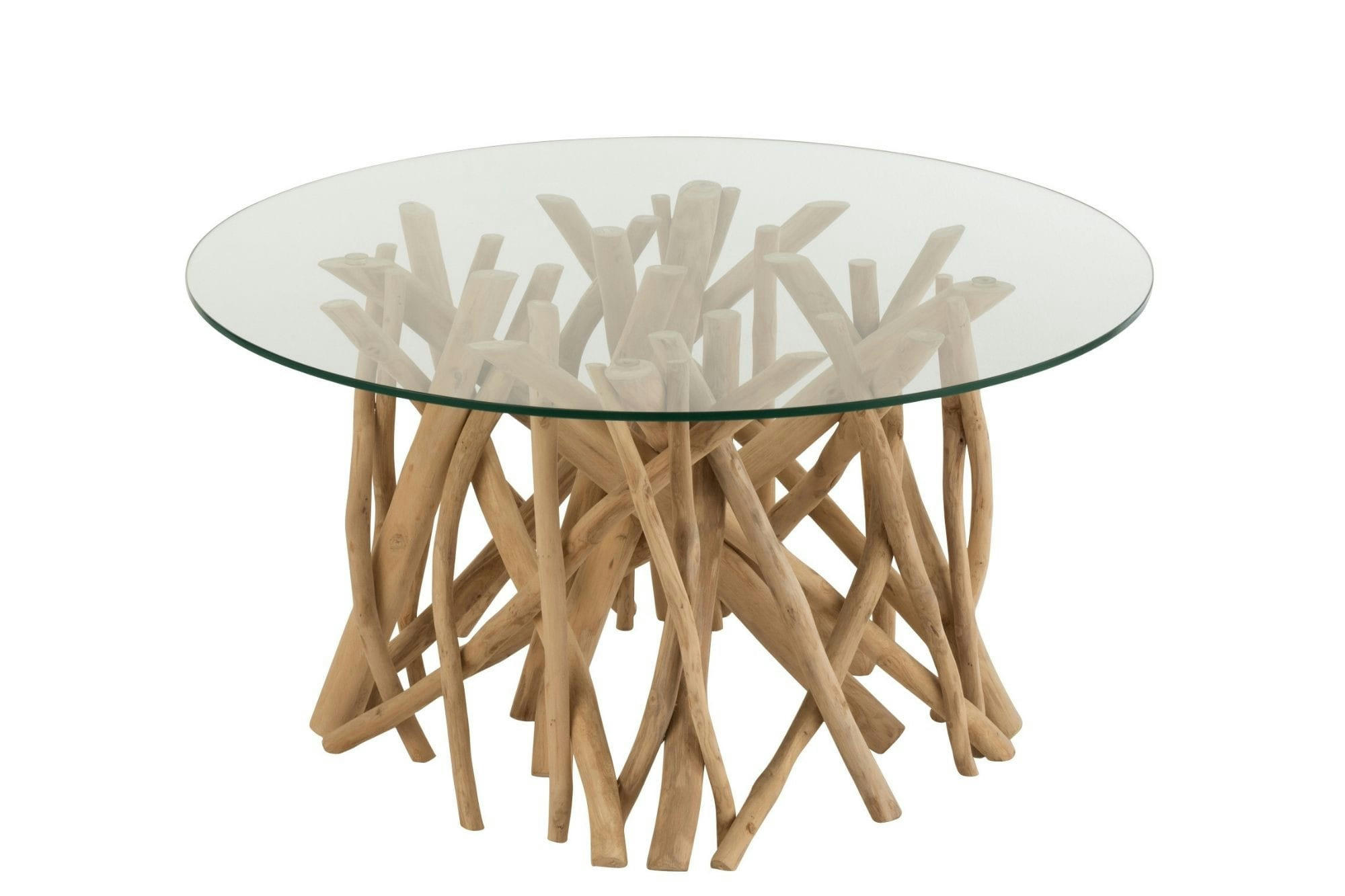 CHAM - Table basse de salon ronde en teck et verre D80