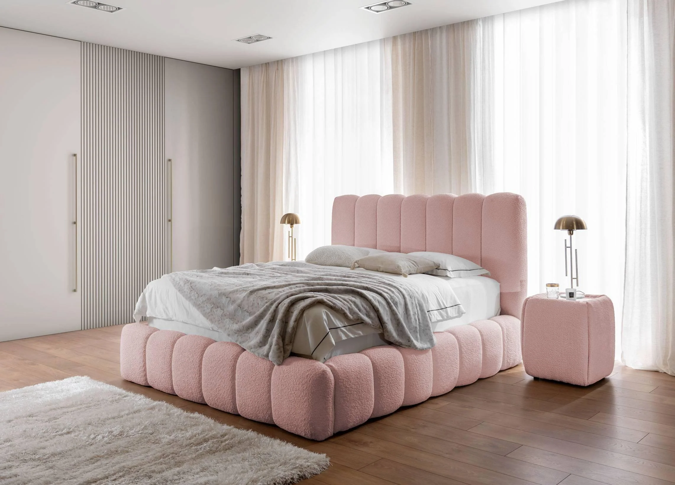 Bedframe Cisco bouclé met opbergruimte 160 x 200 cm