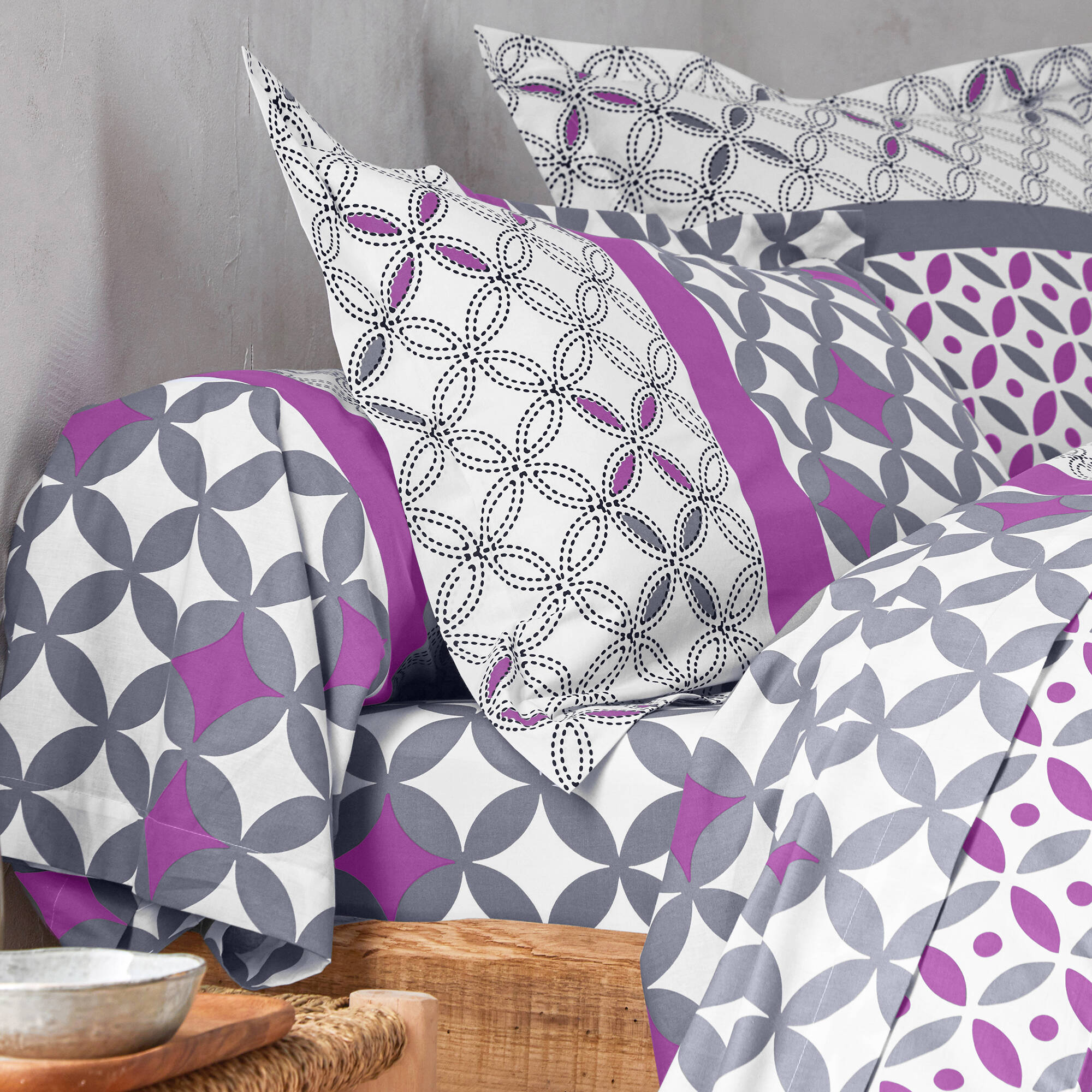 Linge de lit Marlow en coton motifs géométriques