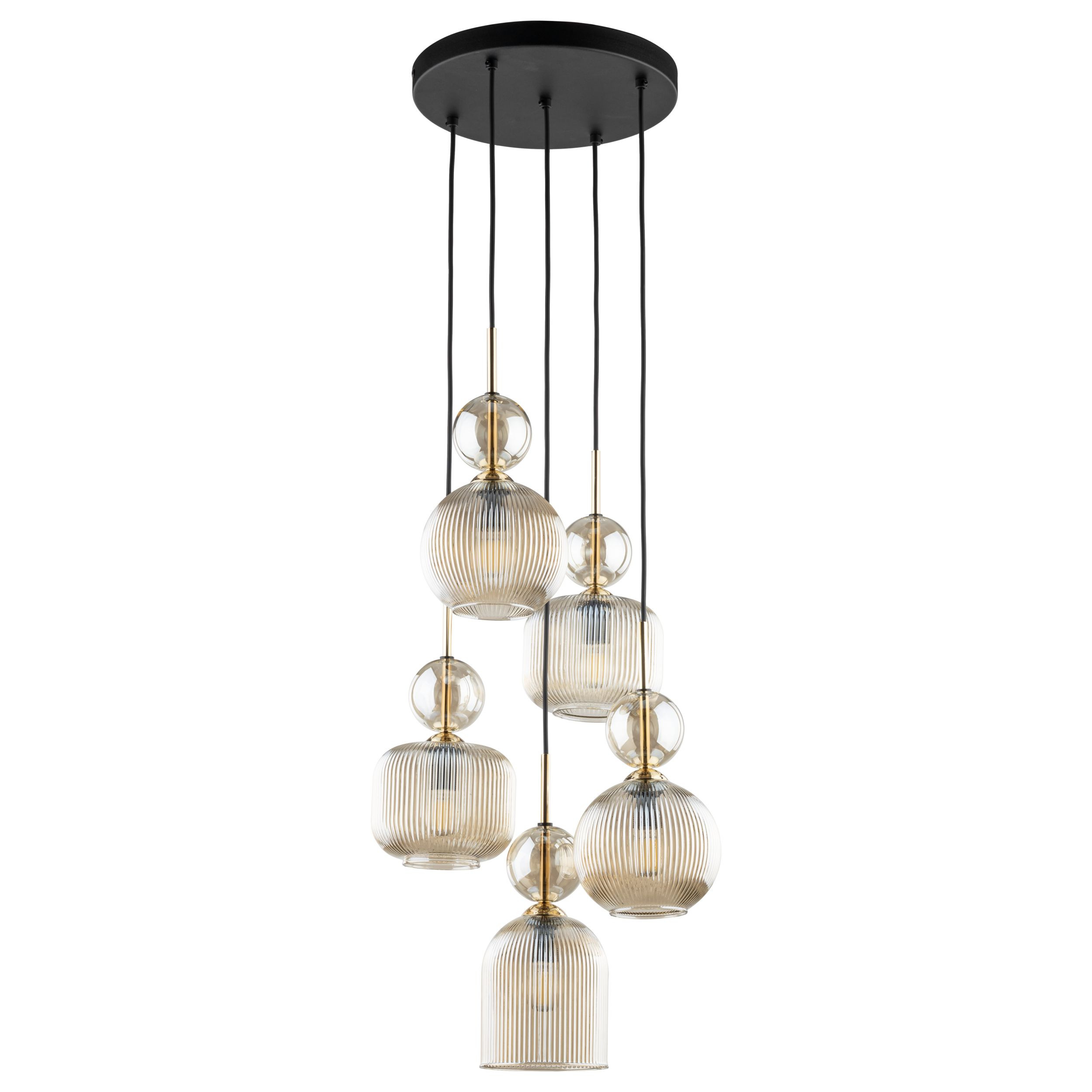 Lampa Wisząca Na Kole Tk Lighting Sophia 5Xe14 Ryflowane Klosze Koniakowe