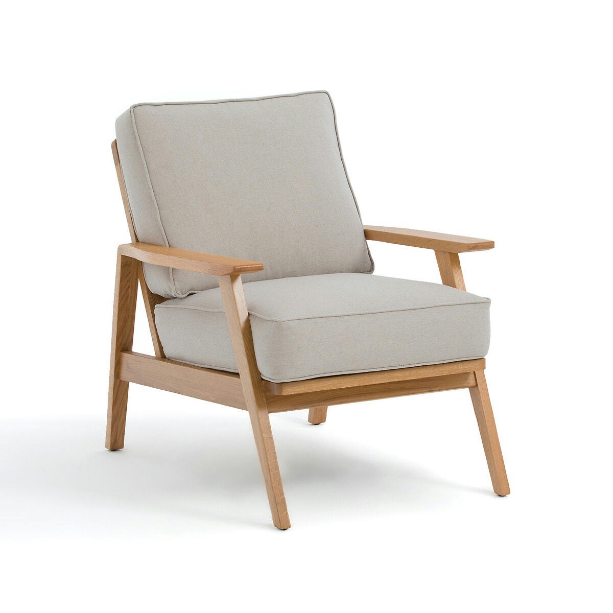 Fauteuil vintage chêne et coton/lin, Linna