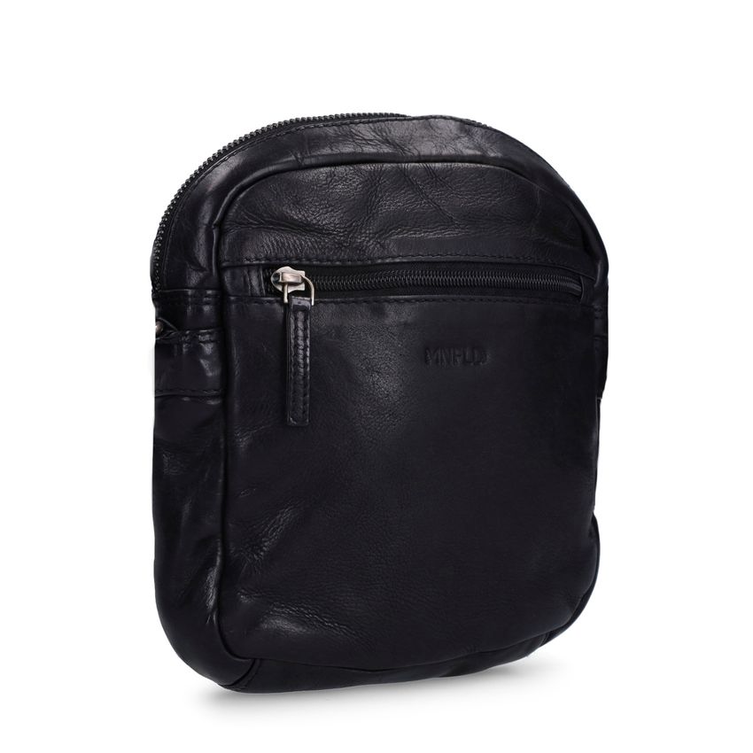 Manfield Zwarte leren schoudertas