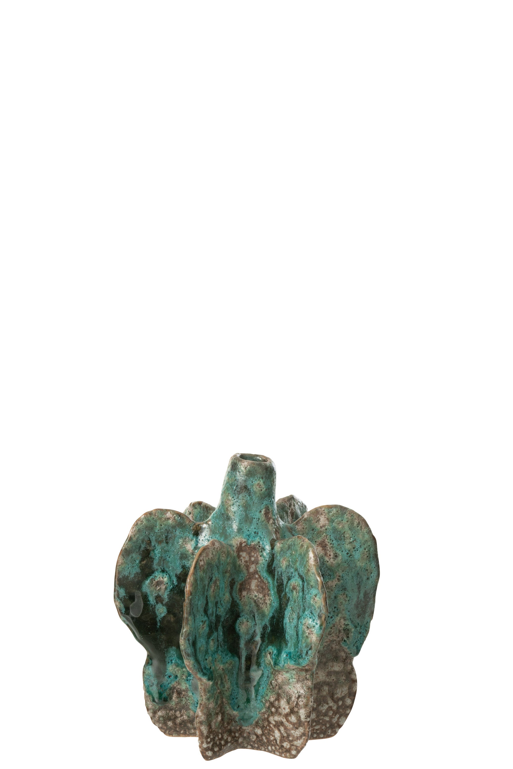 J-Line vaas Naga - keramiek - azuur/bruin - small - Ø 12.5 cm