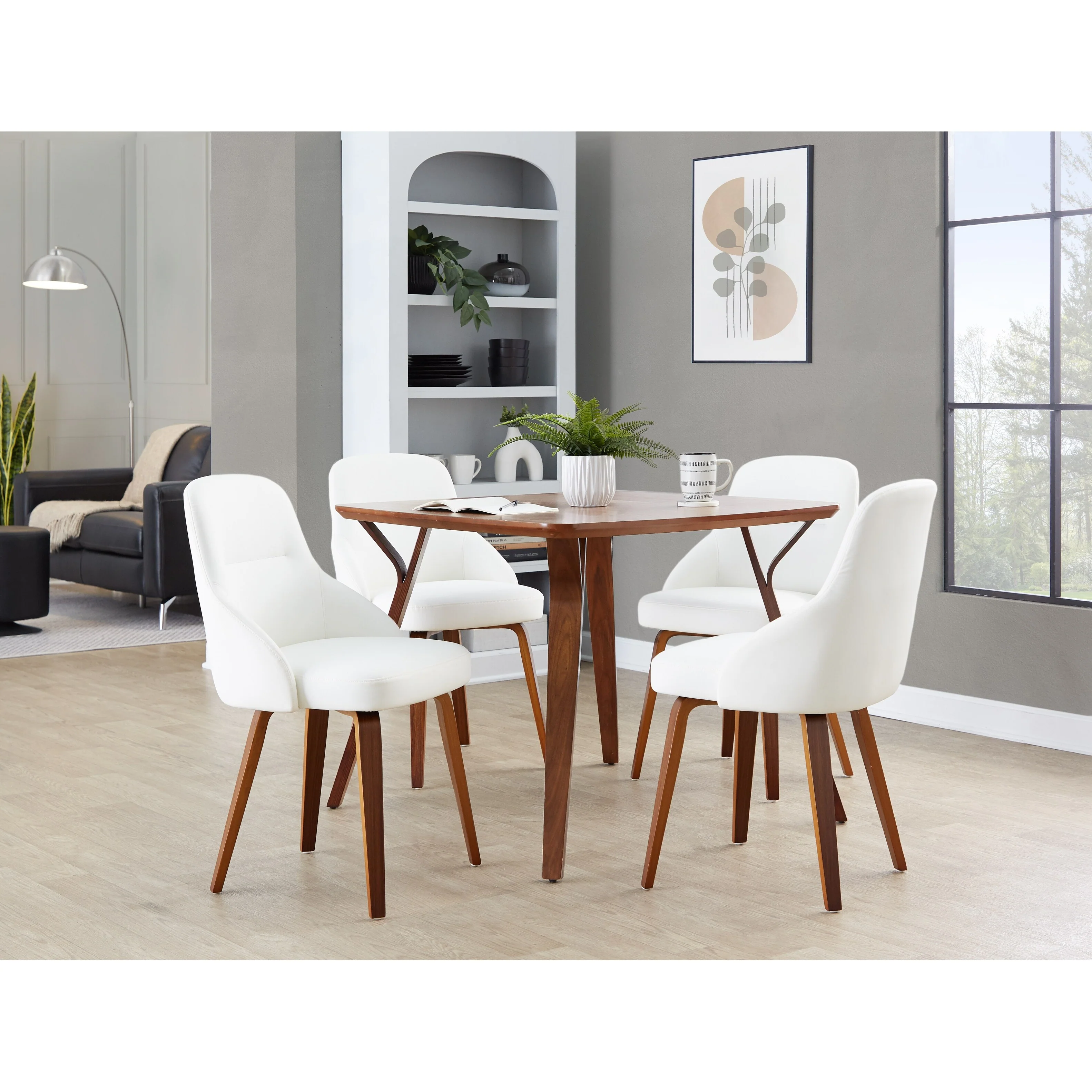 York Upholstered Contemporary Chair in Walnut Wood - Set of 2
