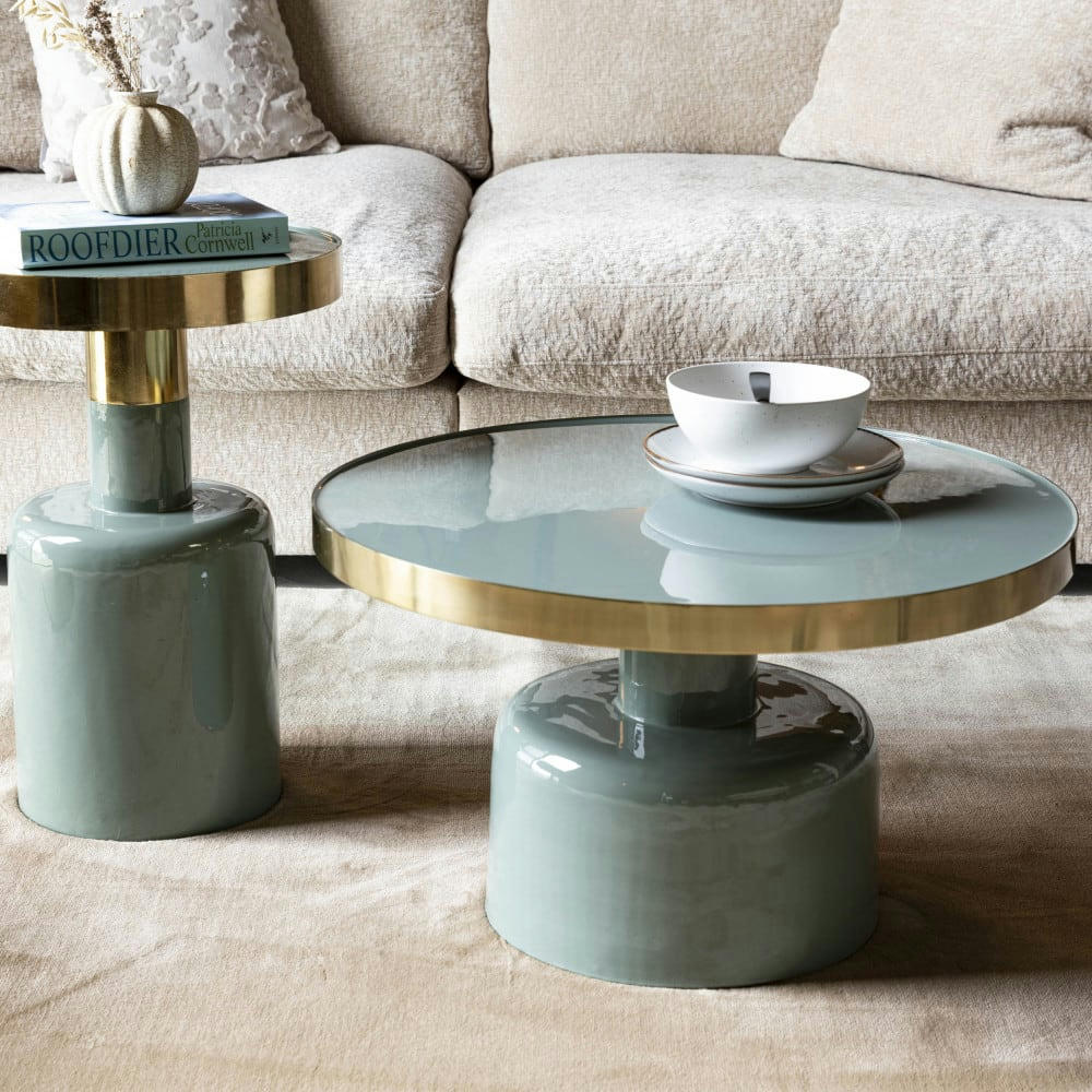 GLAM - Table basse design en métal D60cm vert d'eau