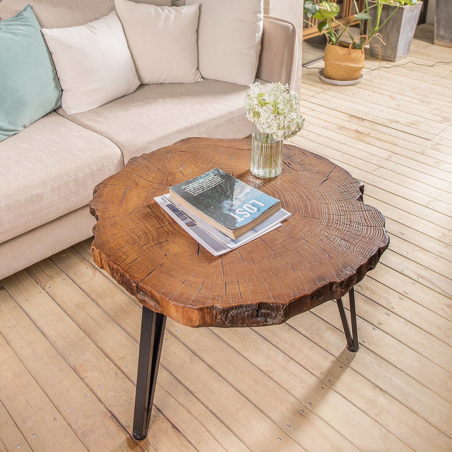 COSIEST Faux Wood Tree-Slice Outdoor Coffee Table