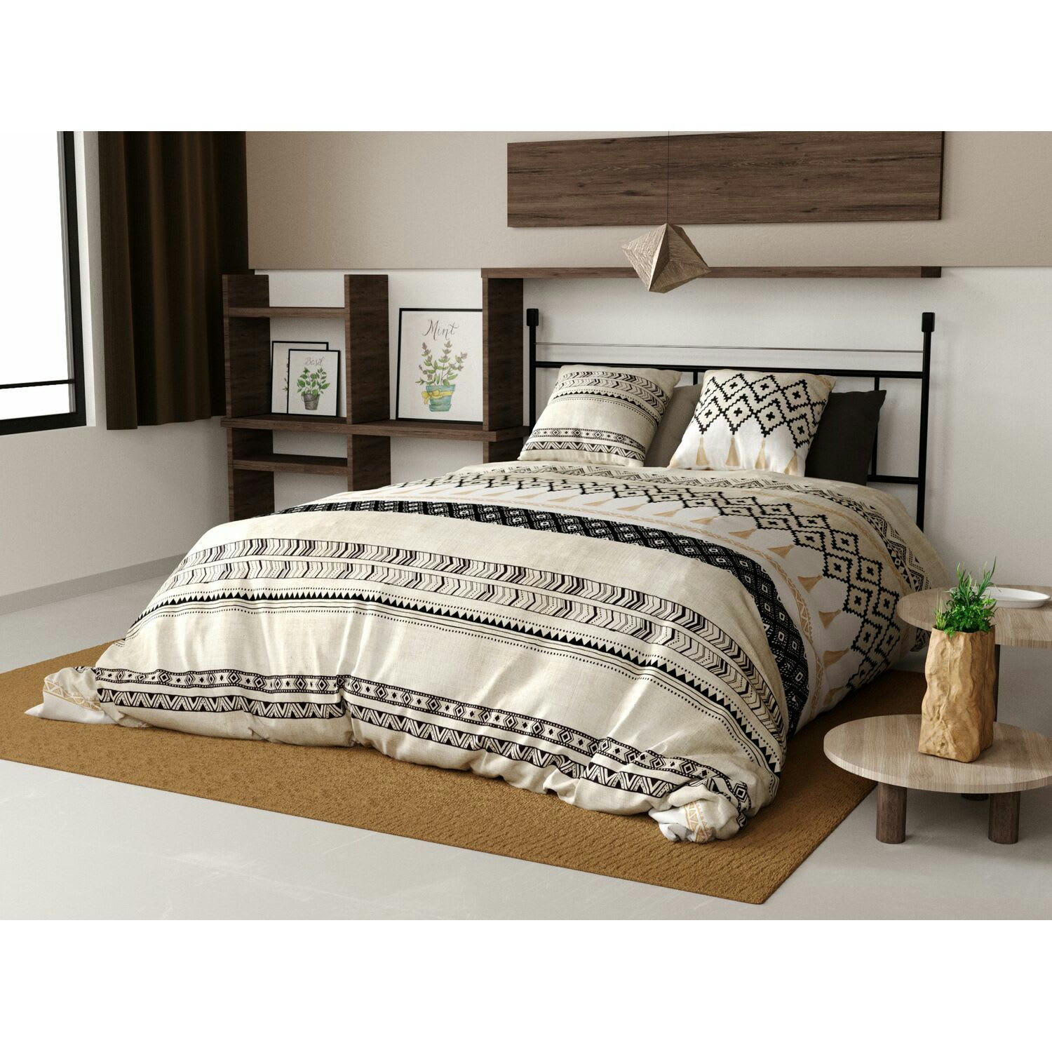 BOHEME - Parure housse de couette coton beige 240x260 cm