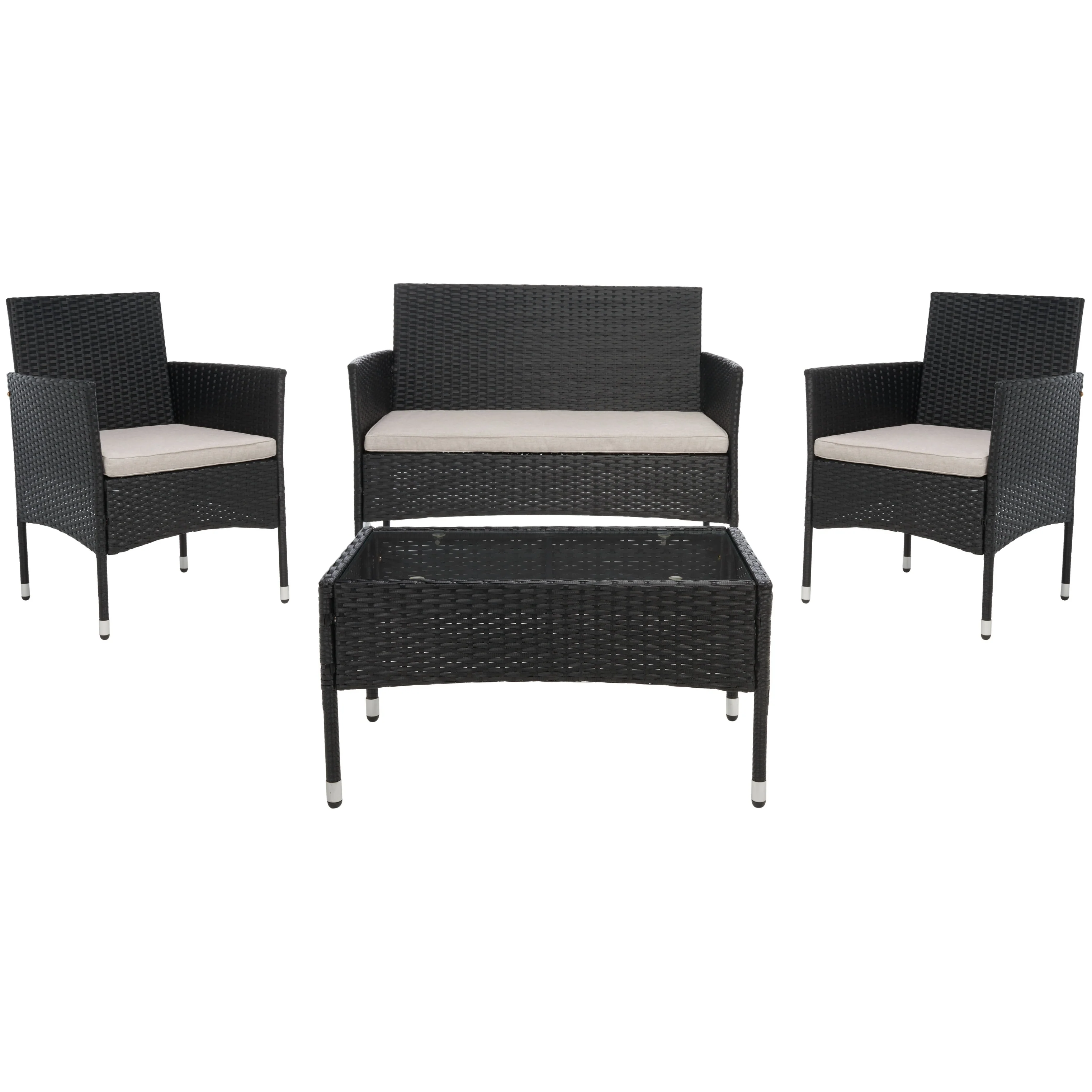 SAFAVIEH Outdoor Abdul 4-Piece Conversation Patio Set. - 42W x 23D x 33H