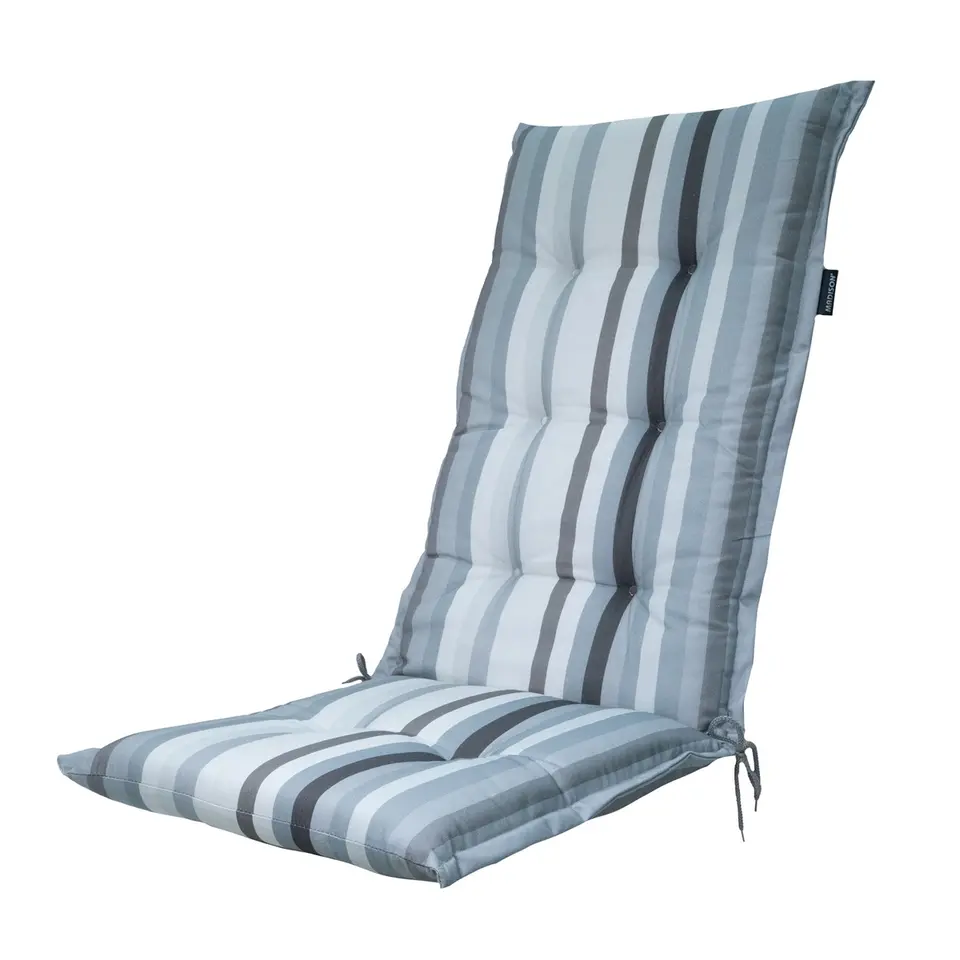 Madison - Tuinstoelkussen Hoge Rug Righe grey - Ca. 123x50 cm - Set van 4