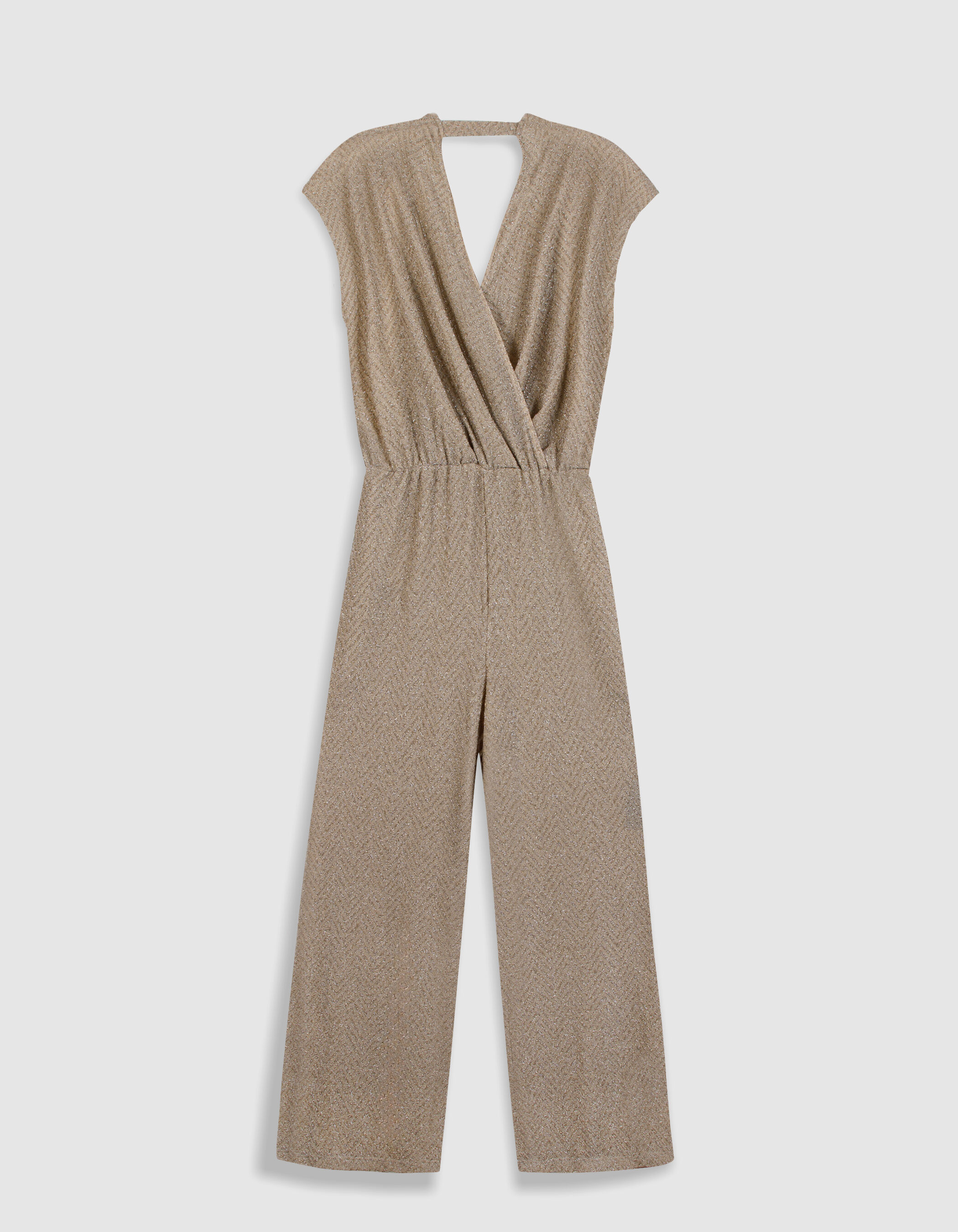 Combinaison-pantalon beige motif chevrons lurex Femme