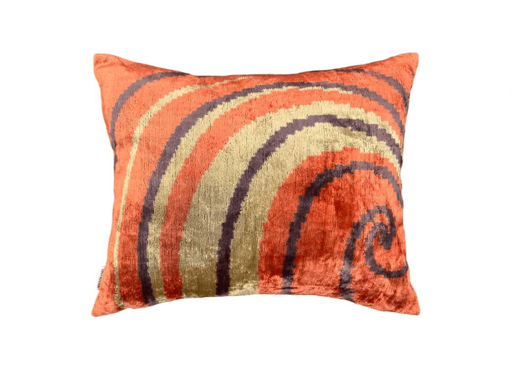 - Housse de coussin velours de soie ikat  40x50 orange