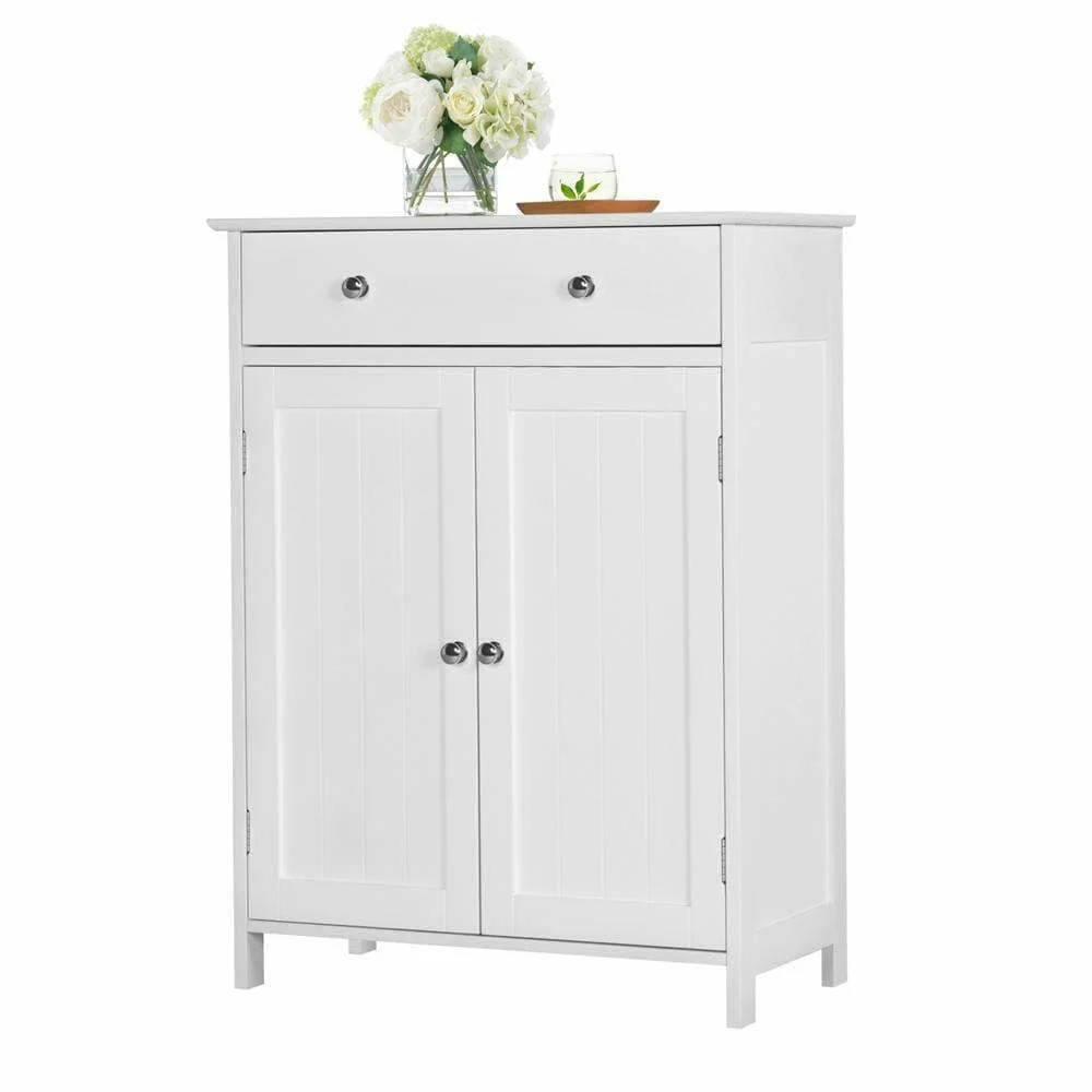White Wooden Floor Cabinet Home Kitchen Storage with Shelves