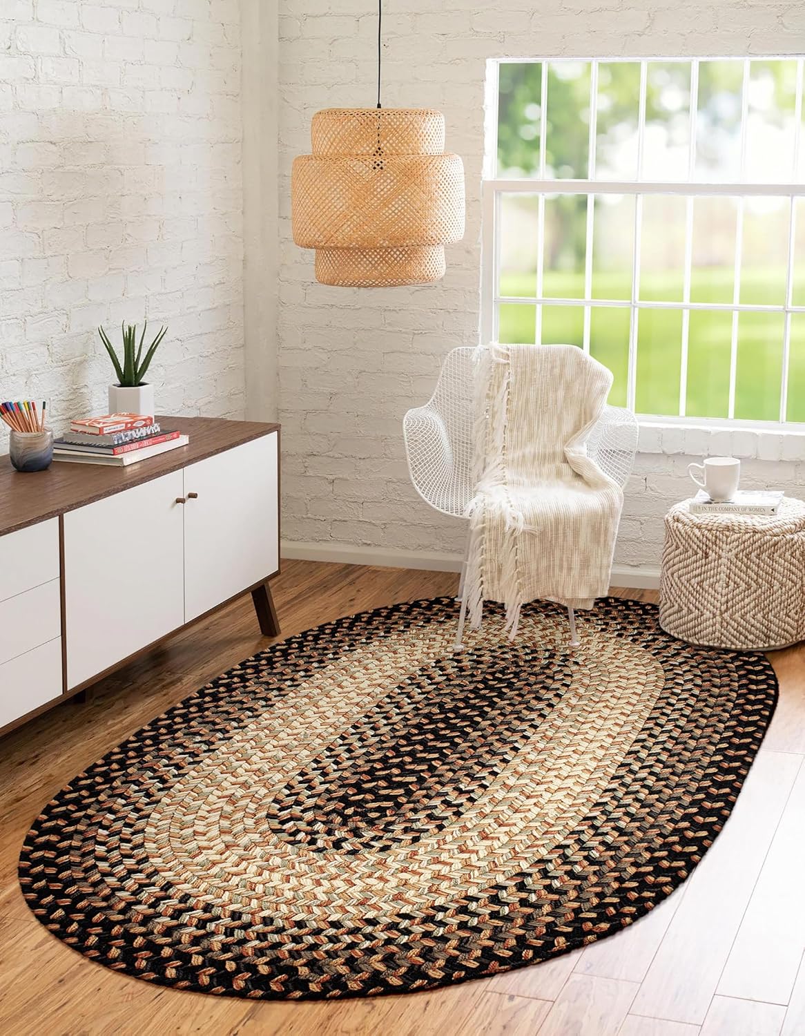 EastEnd EL83 Charcoal 7' x 9' Oval - Braided Area Rug, Home Decor, Floor Mat or Bedroom Rug - Easy Care, Ideal for High Traffic Areas in Hallway and Living Room - Made in USA