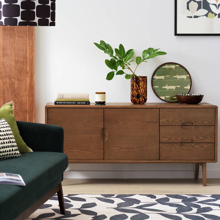 Habitat x Scion Esala 2 Door 3 Drawer Sideboard-Walnut Stain