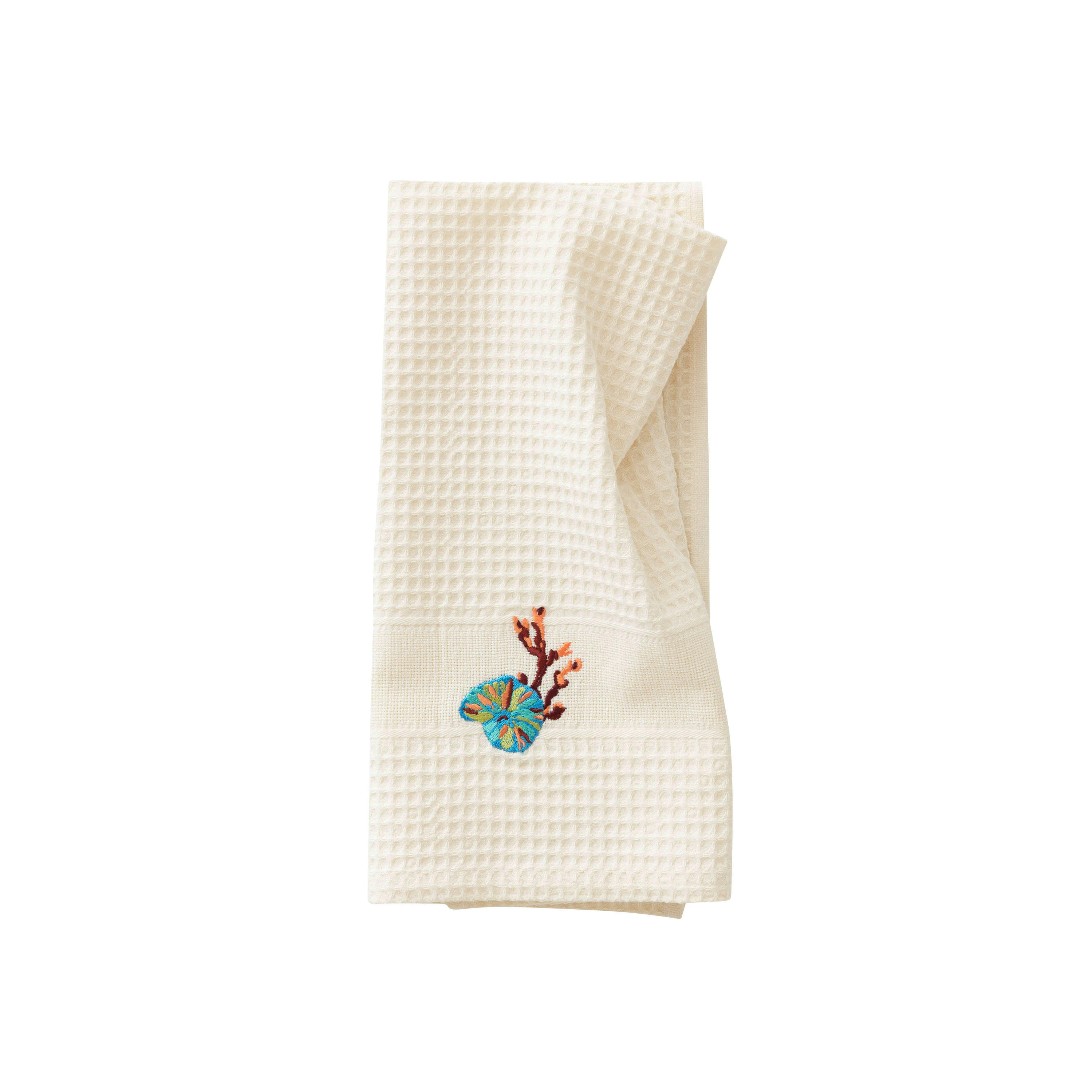 ATOLL - Torchon coton nid d'abeille nid d'abeille brodé beige 50 x 70 cm