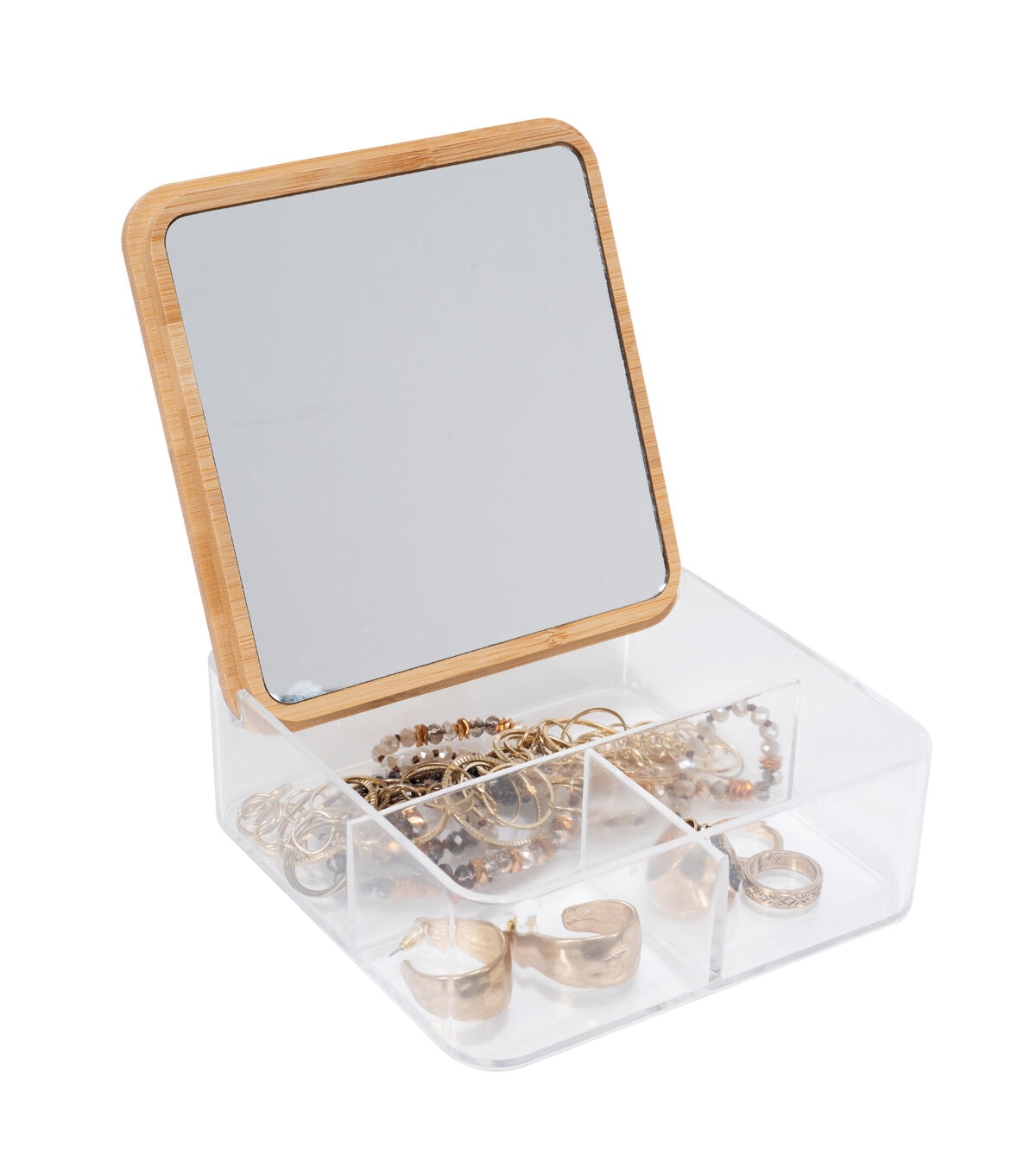 Simplify 6 Clear 3 Compartment Organizer With Bamboo Lid & Mirror
