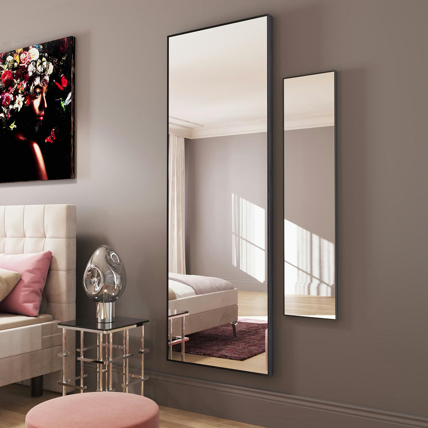 BELLA - Miroir en métal noir 130x30