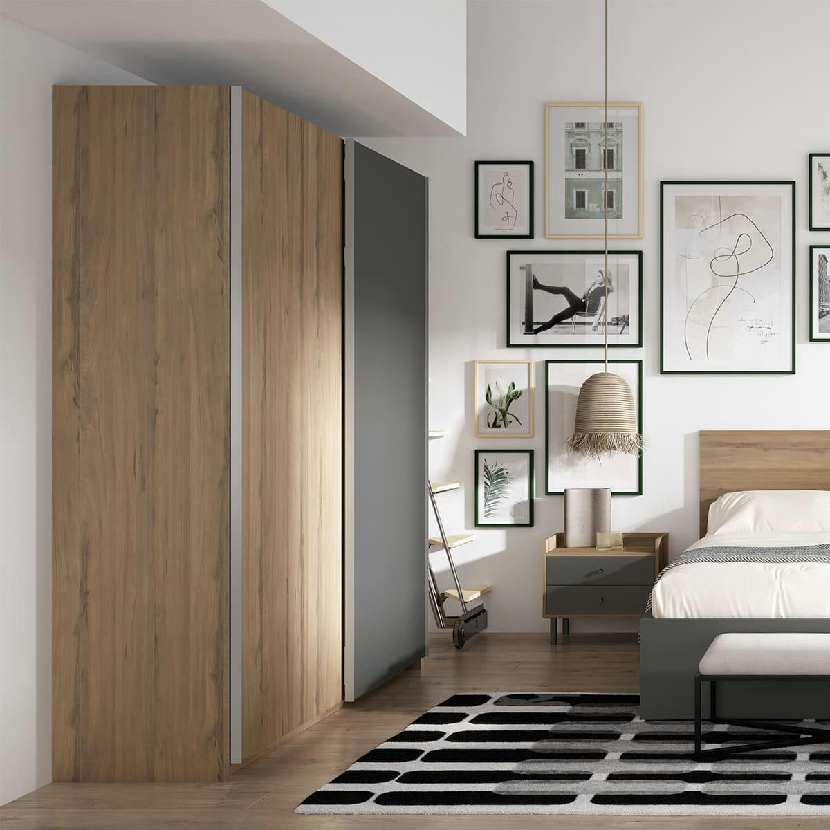 AURELIA - Armoire 2 portes gris anthracite et effet bois 182 cm