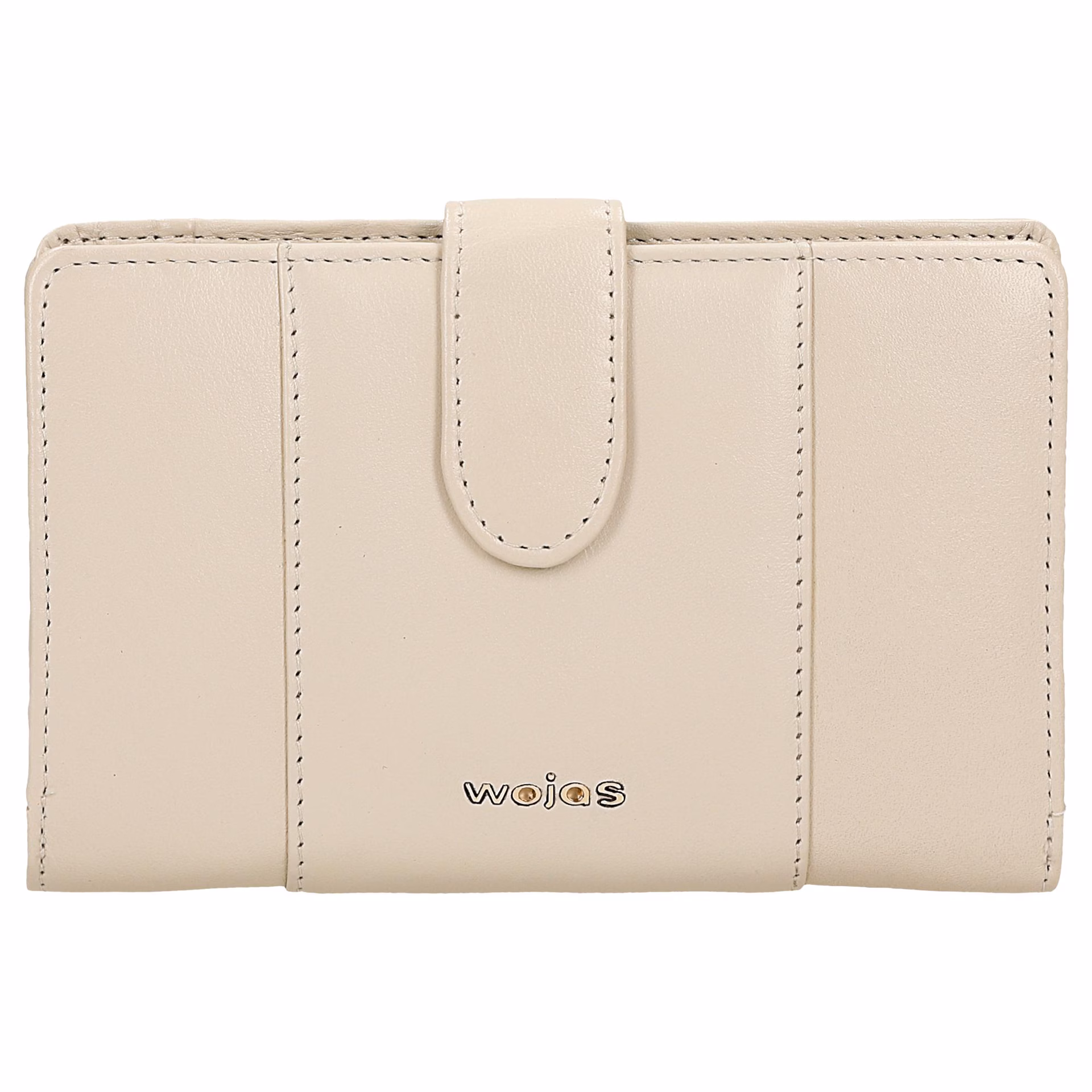 Beżowy skórzany portfel damski zapinany na zatrzask