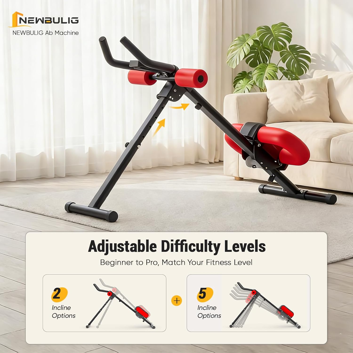 NEWBULIG Ab Machine, Abs Workout Equipment for Home Gym, Adjustable Ab Trainer Machine for Stomach Workout, Foldable Abdominal Trainer