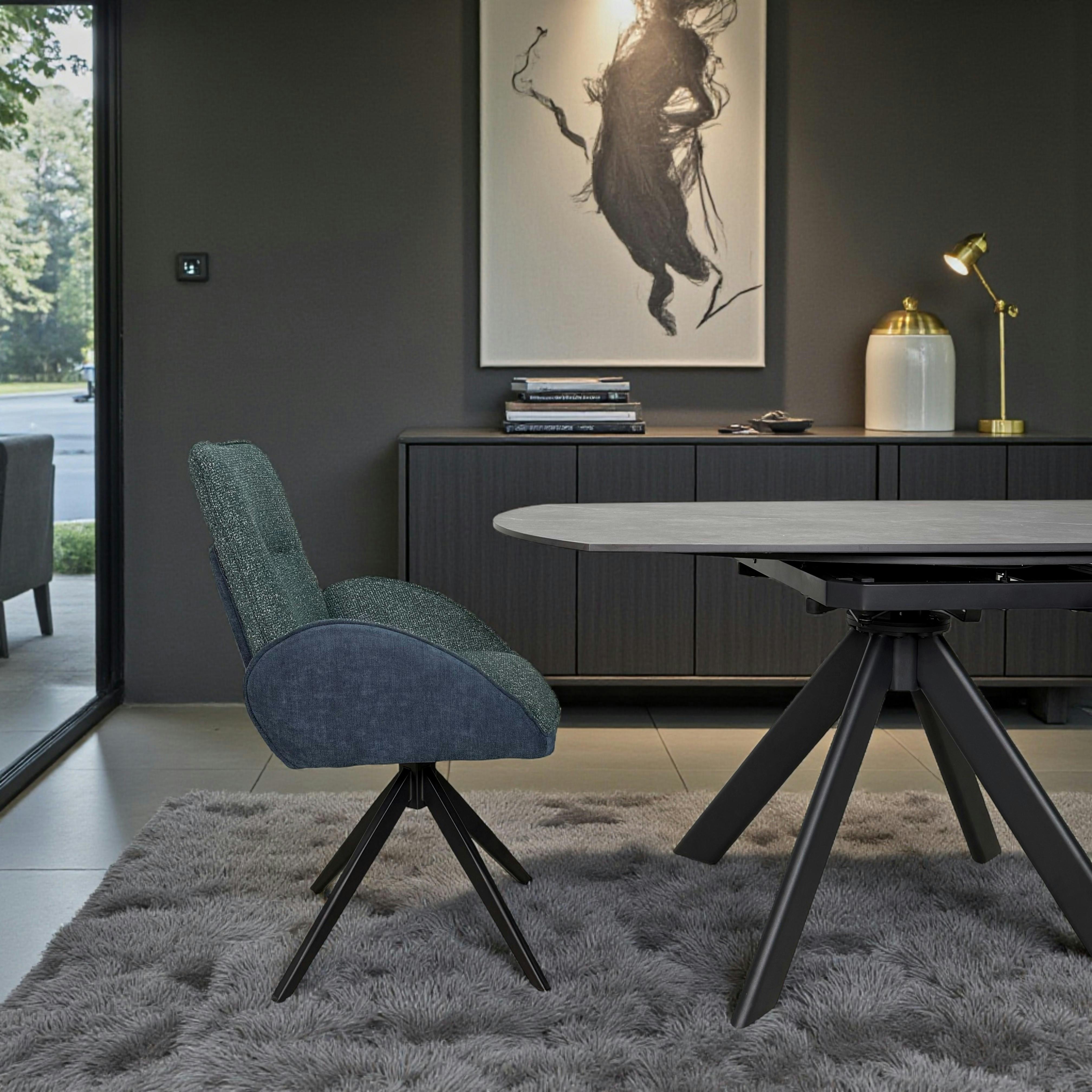 Fauteuil de table pivotant bleu, bi-matière (lot de 2) AGADE