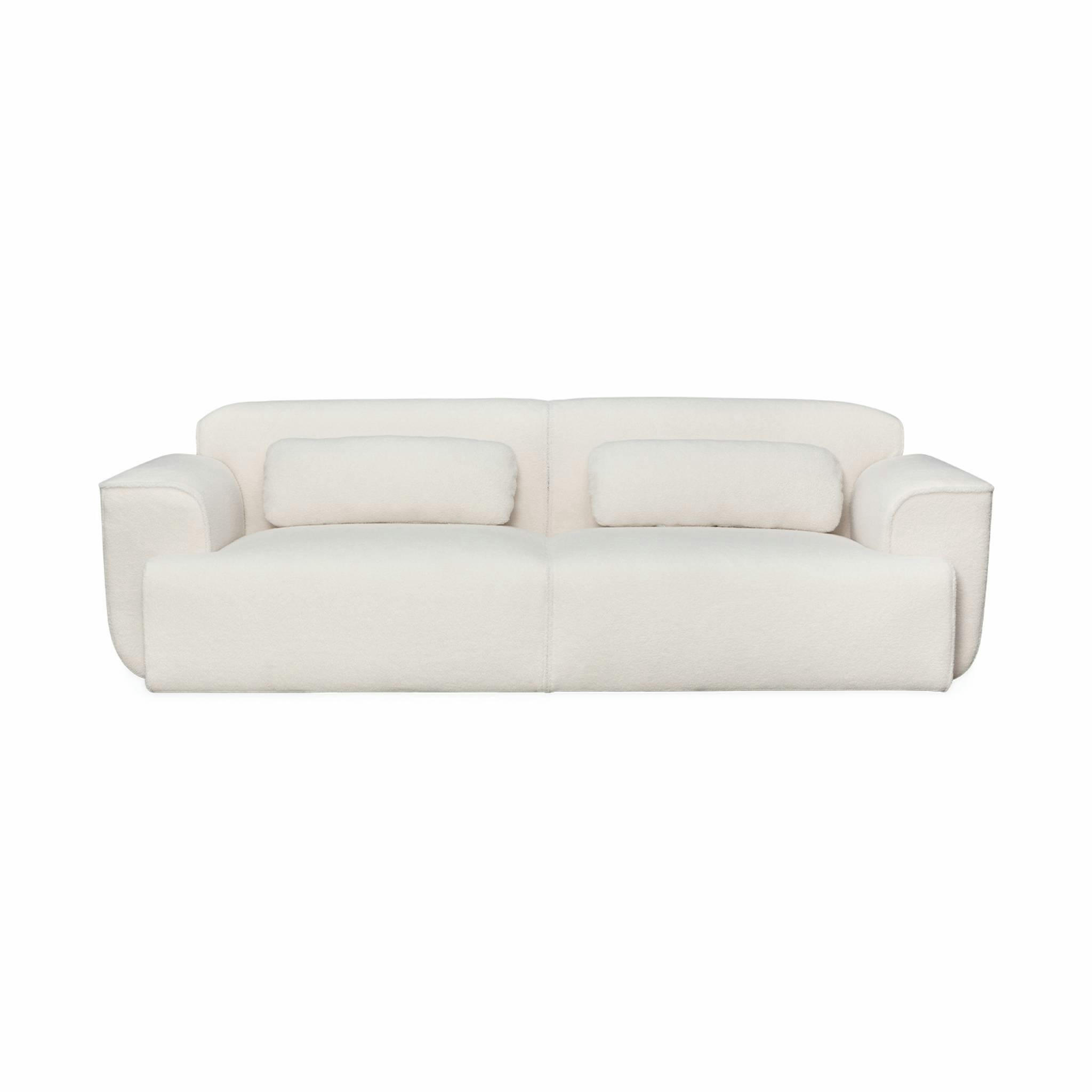 WALLAS BOUCLETTE - Canapé 3 places tissu bouclette blanc