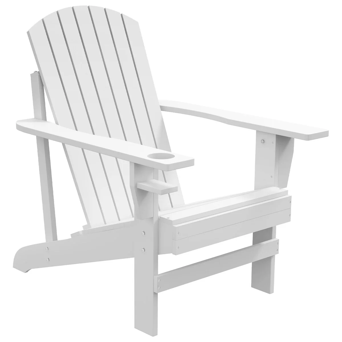 Outdoor Patio Rustic Wooden Adirondack Chair with Cup Holder, Weather Resistant