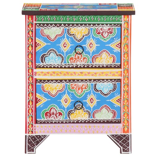 NNEVL Hand Painted Bedside Cabinet 40x30x50 cm Solid Mango Wood