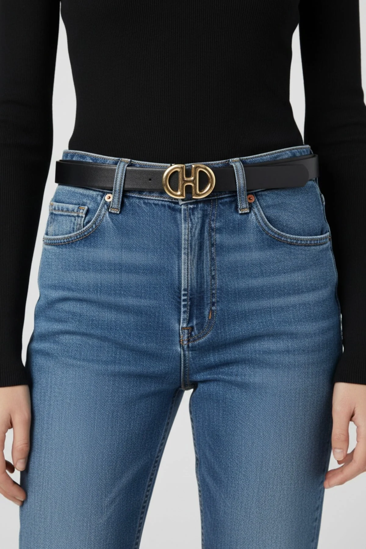 Black Metal Link Detail Belt - Size M/L