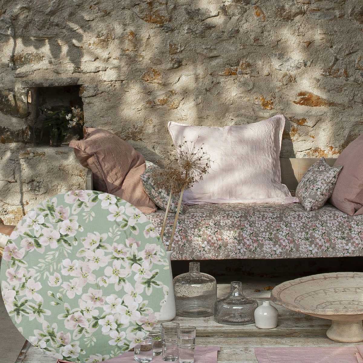 BLOOM - Courtepointe en lin vert 130x180