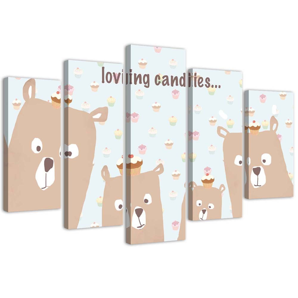 Feeby Obraz 5 częściowy Misie Loving candies 100x70