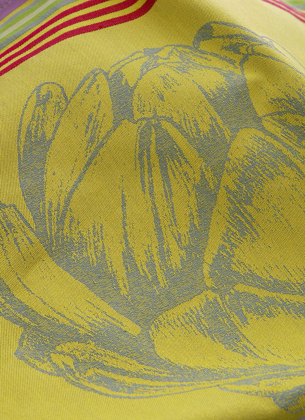 TORCHON EN JACQUARD MOTIF ARTICHAUT VERT