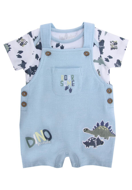 Baby Boys Light Blue Dino Short Dungarees & Bodysuit Set