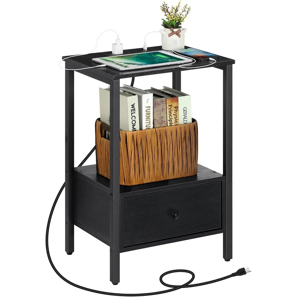 Nightstand with Charging Station, USB Ports & Power Outlets