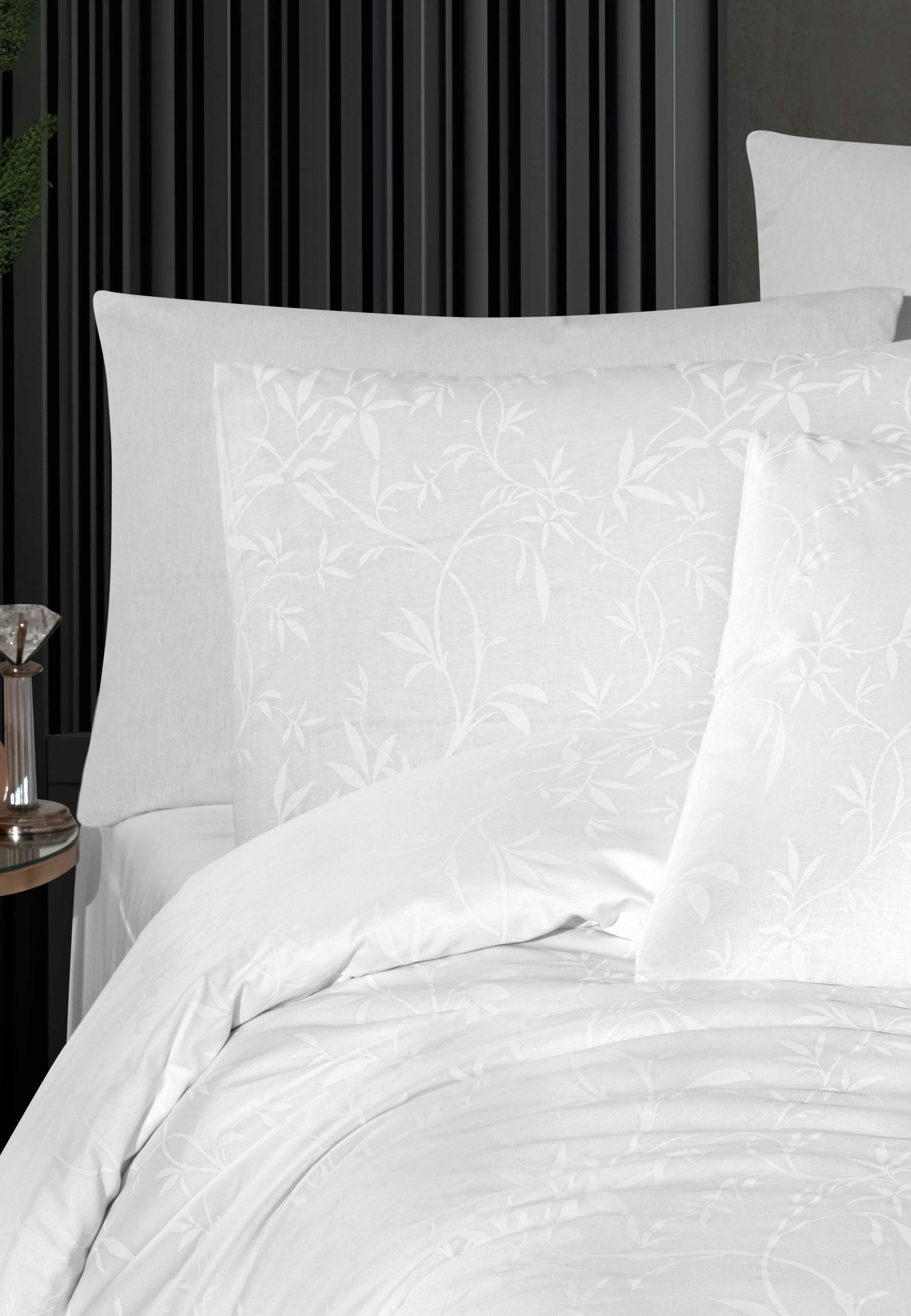 DANTE BLANC - Parure housse de couette 200x200 cm et 2 taies d'oreiller 65x65 cm