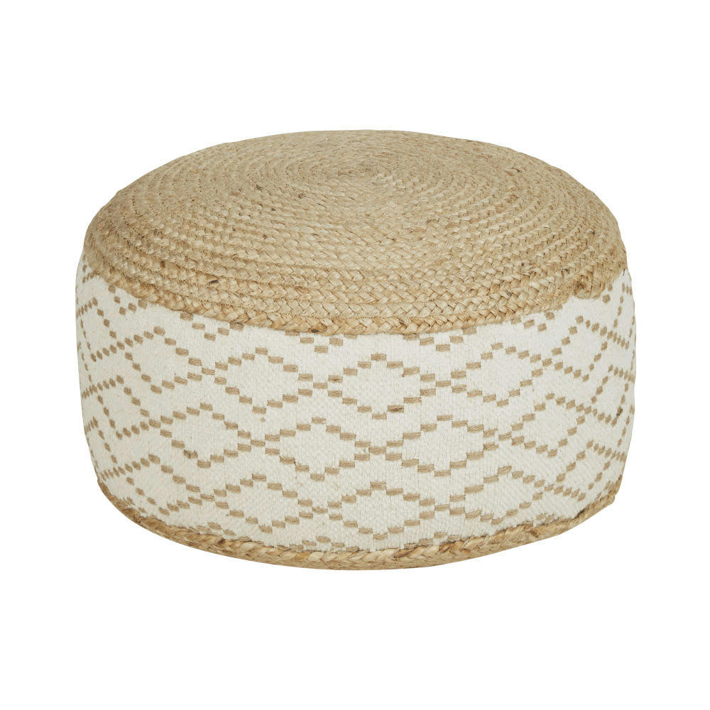 - Pouf tressé imprimé géométrique beige et marron
