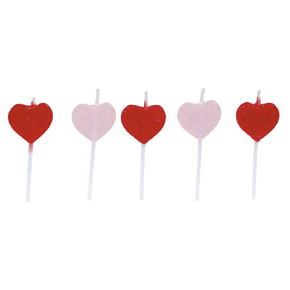 Bougie anniversaire coeur rose et rouge x5