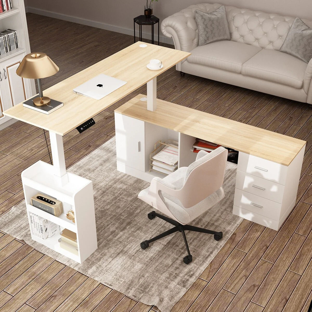 Height-Adjustable Ergonomic Workstation Home Office Desk with Storage