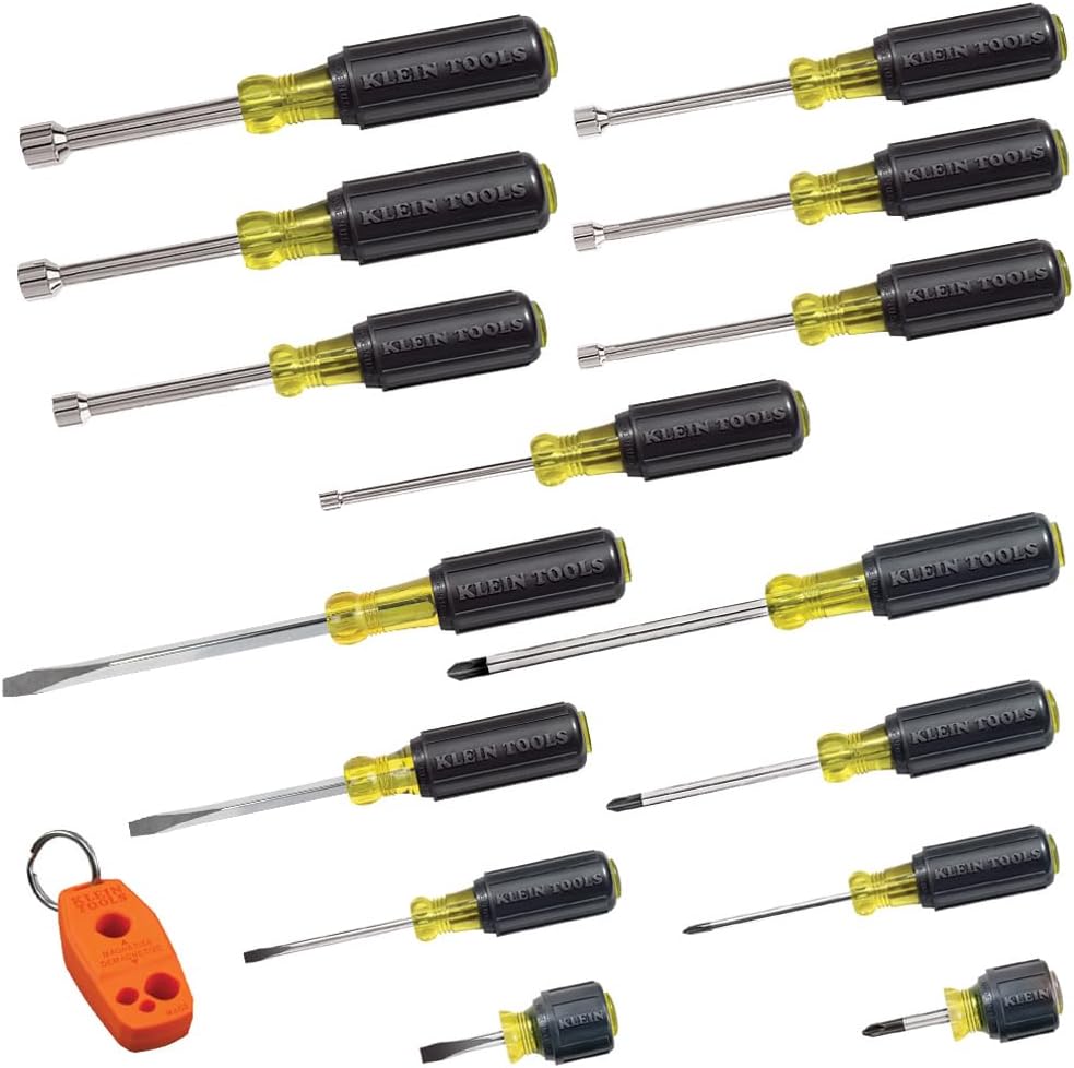 Klein Tools 80021 Tool Set, Screwdriver and Nut Driver Tool Kit with Assorted Tips, Magnetizer / De-Magnetizer, 16-Piece, Home Improvement