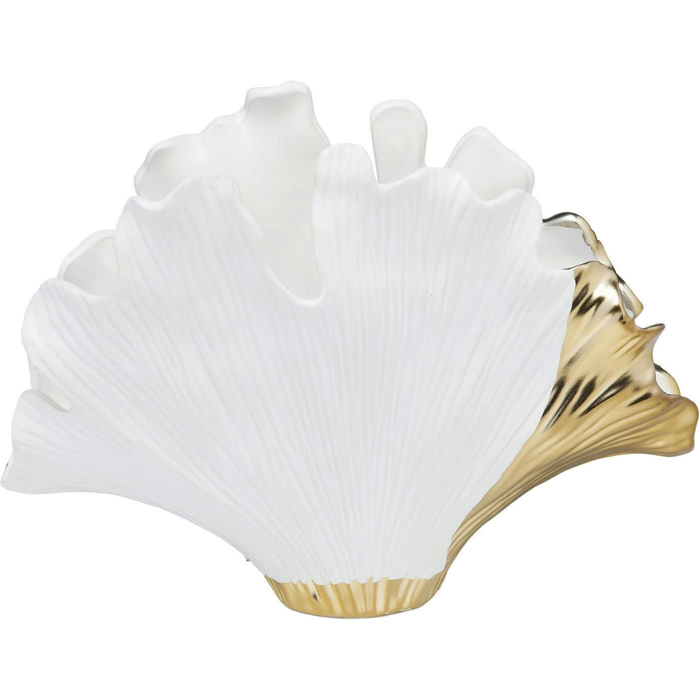 GINKGO - Vase feuille de ginkgo en grès blanc et doré H45