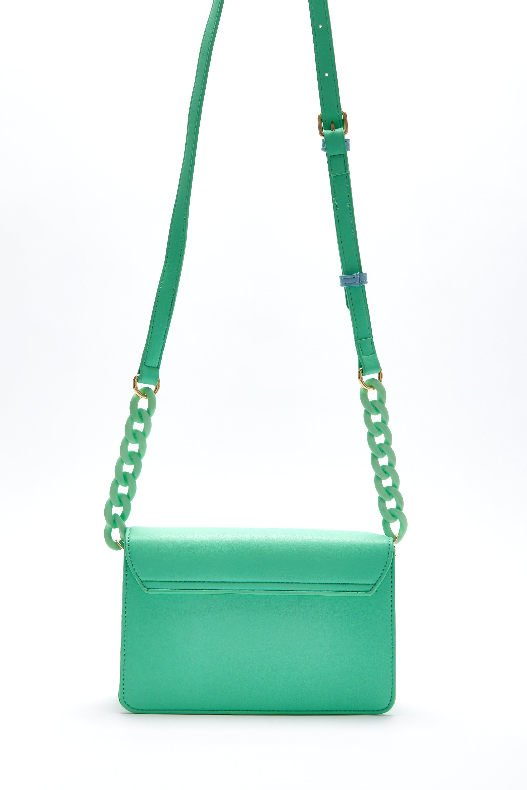 House of Holland Cross Body Bag In Mint And Pistachio With A Logo Print And Chain Detail Strap