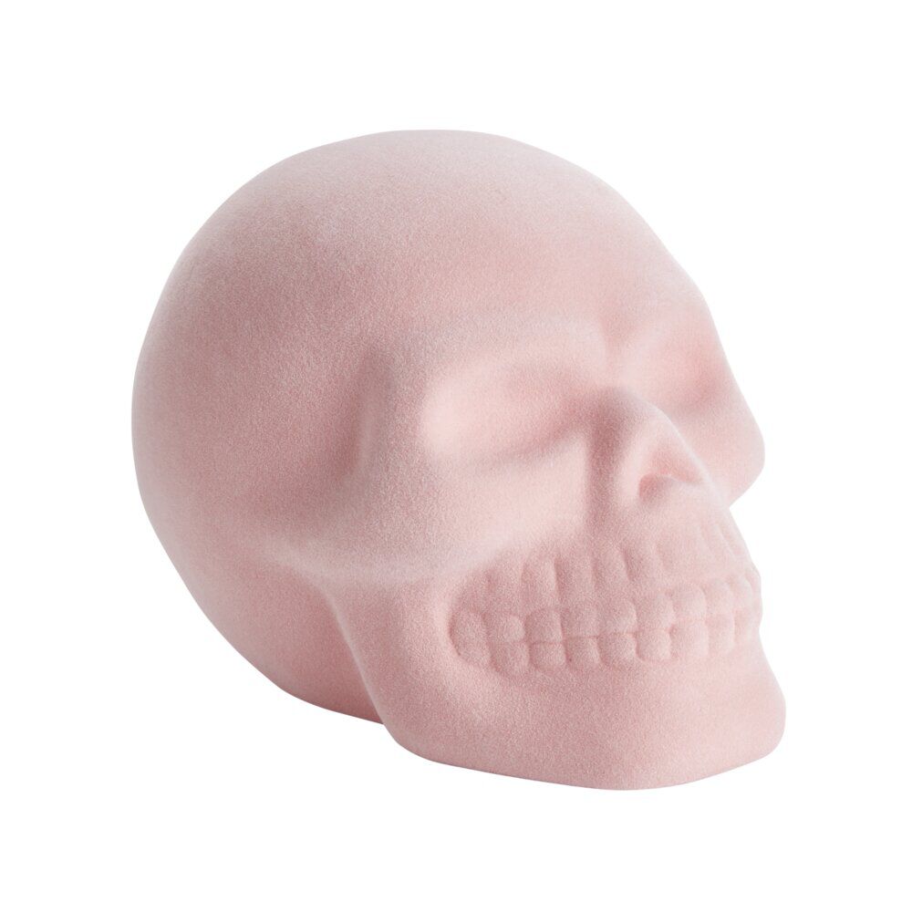 Décoration velours Halloween tête de mort pastel rose 12x11xH16cm