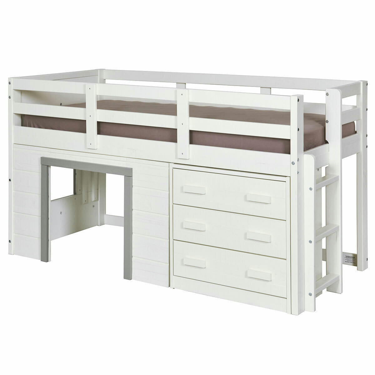 CLOUD - Lit mi-hauteur 90x190 cm bois massif blanc et gris anthracite