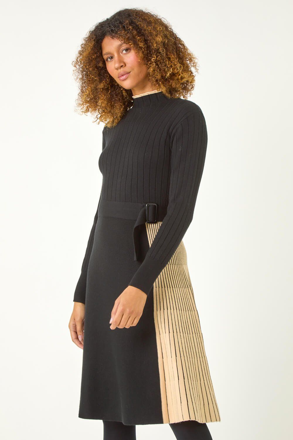 Roman Contrast Panel Belt Knitted Dress