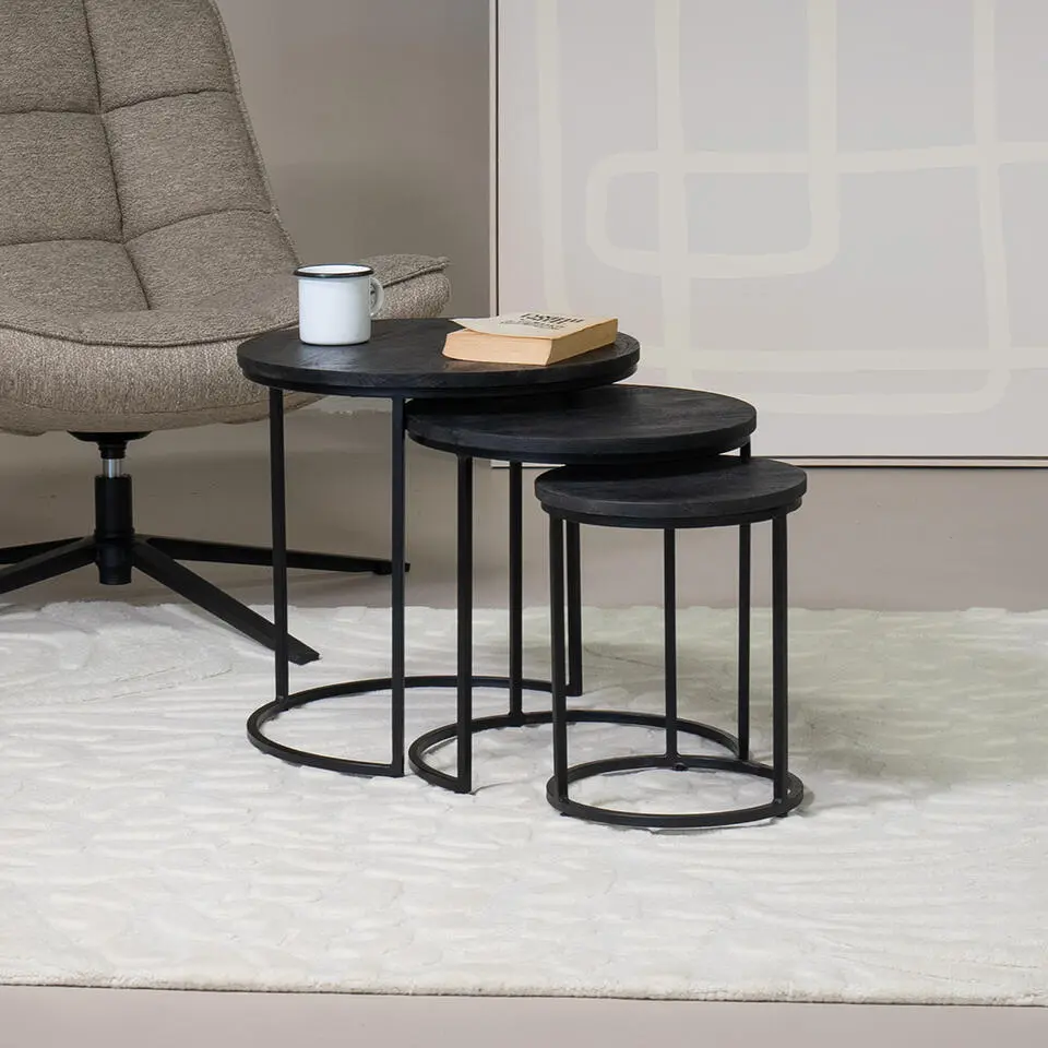 Salontafel Organisch - Zwart Mangohout - Set Van 3 - Kila
