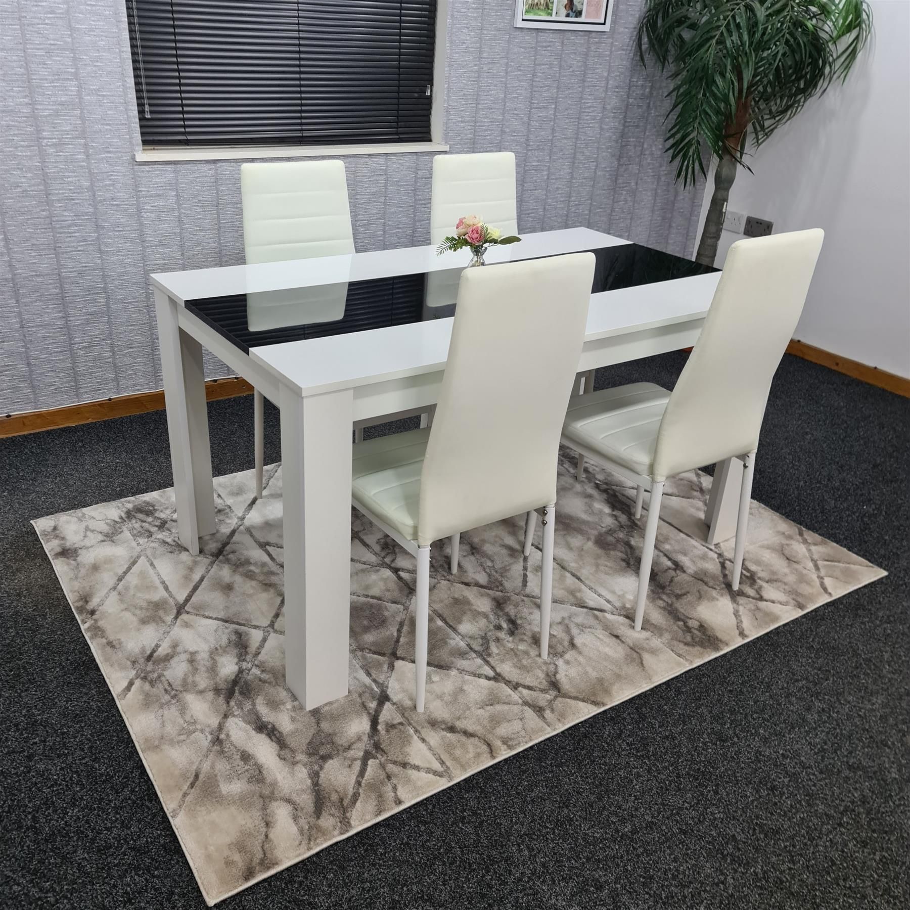 KOSY KOALA Dining Table Set White And Black Table With 4 White Chairs Dining Room Furniture