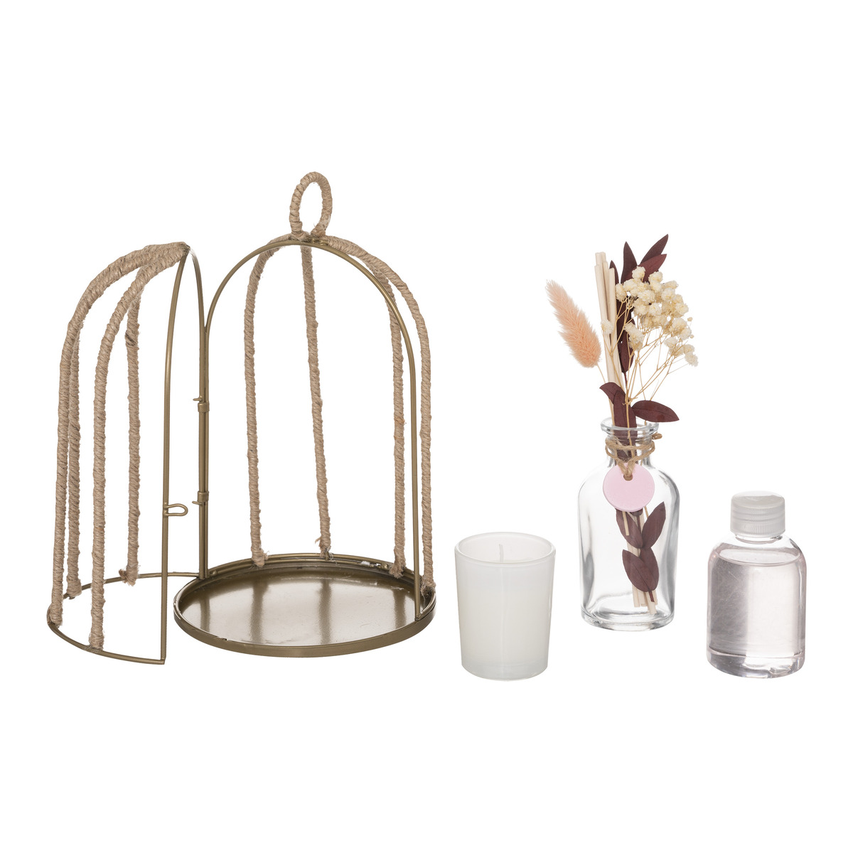 Cage gift box "Paola" Linen flower, D.14 cm